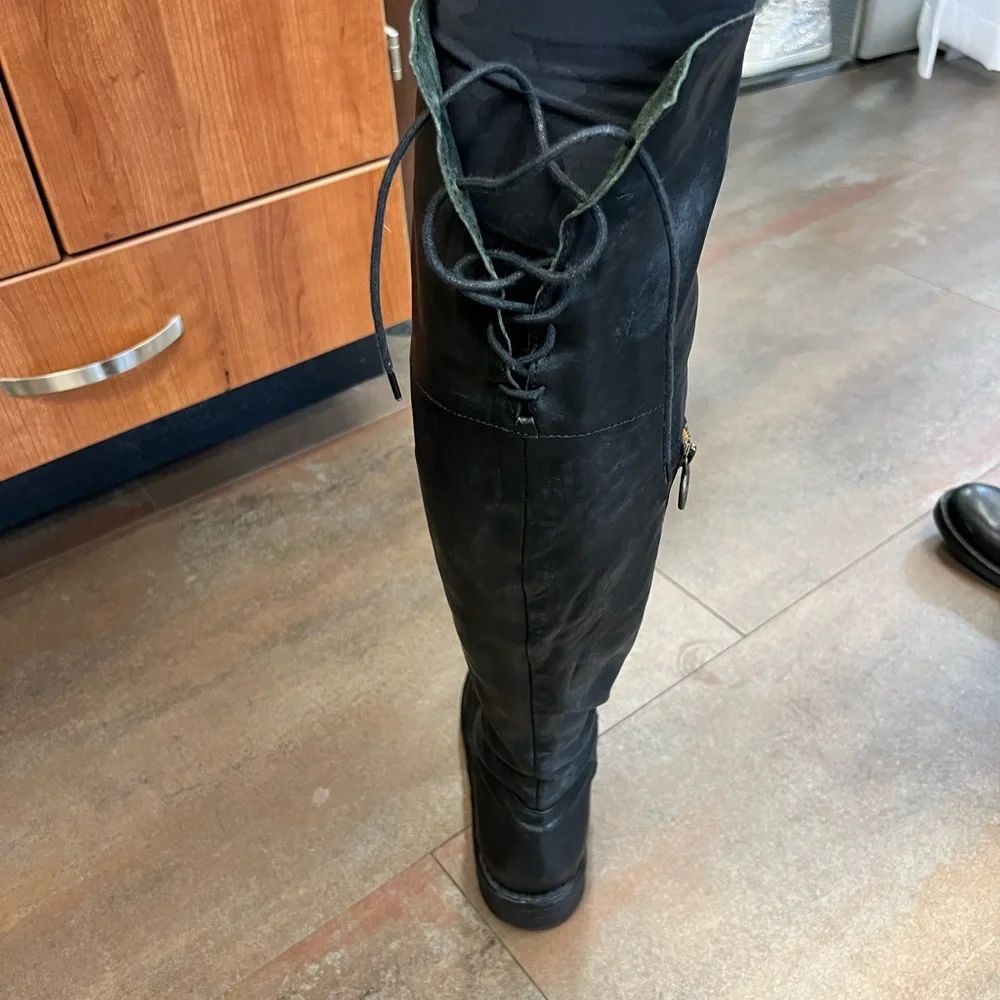RARE Fiorentini + Baker Elena Tall OTK Fold Down Riding Boots 37.5 Black Leather